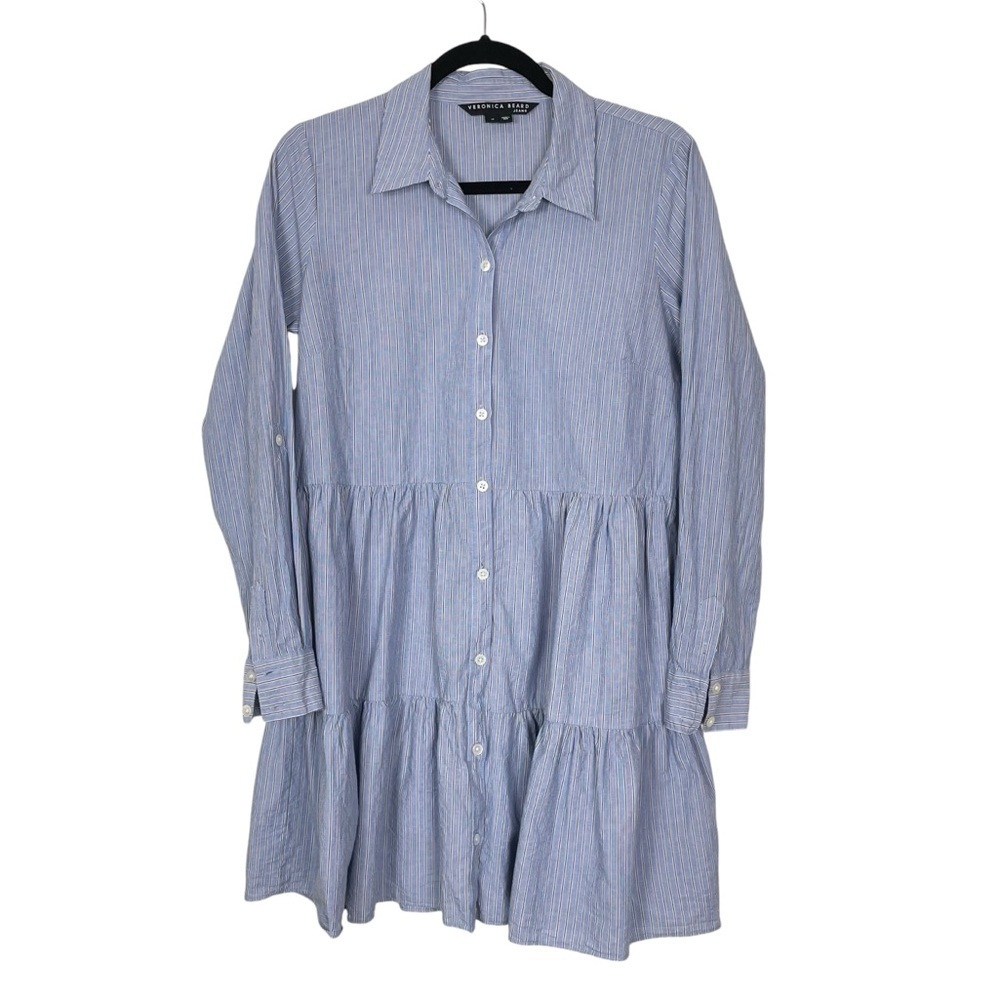VERONICA BEARD Jemila Tiered Cotton Mini Shirt Dress - Picture 6 of 15